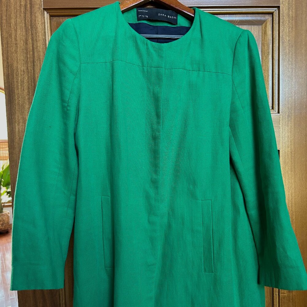 Zara green jacket coat collarless size L
